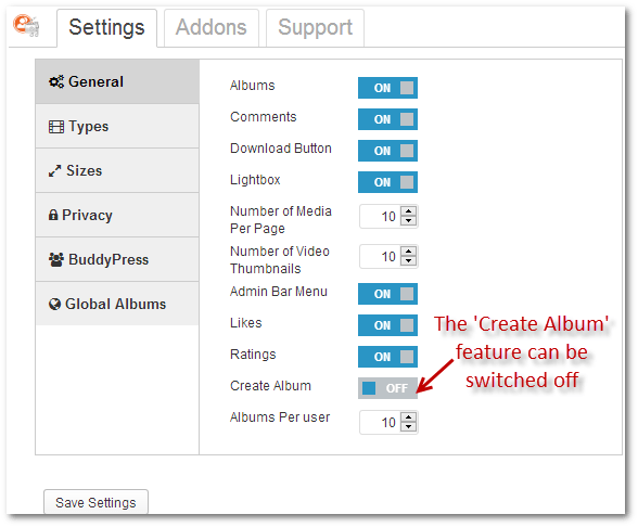 Switch off "Create New Album" button.