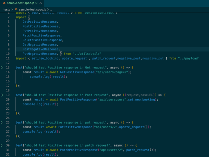 Find some demo test cases inside the sample.spec.js file