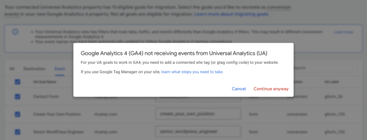 Not relieving events from GA4