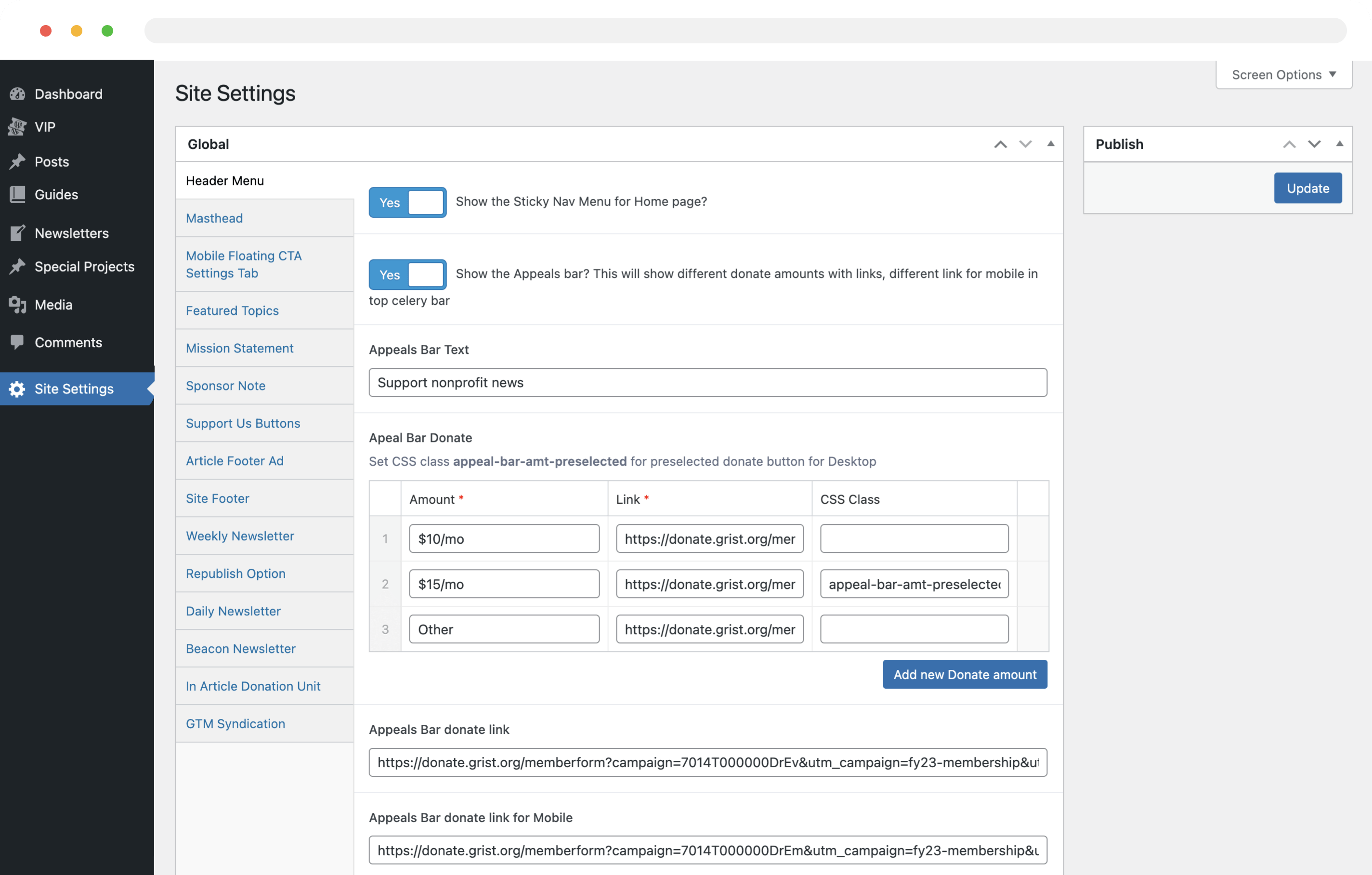 Custom WordPress dashboard for Grist