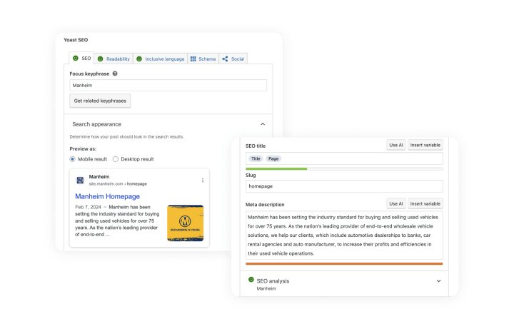 Manheim website's Yoast setting in AEM to WordPress migration project by rtCamp