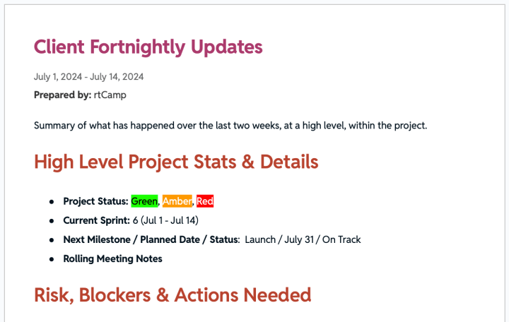 Fortnightly/Monthly Report - sample