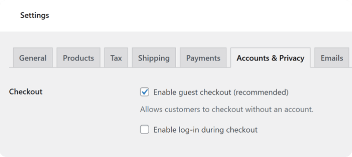 WooCommerce Settings Enable Guest Checkout