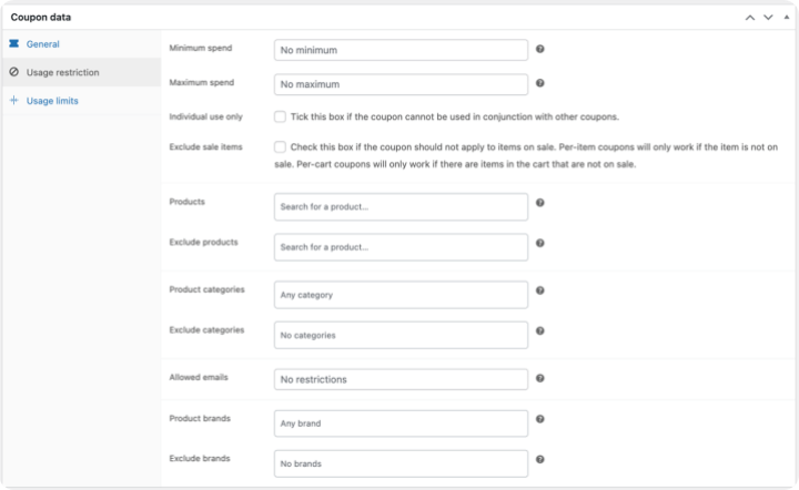 WooCommerce settings create personalized couopn codes