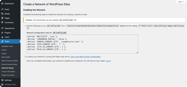 WordPress enabling network