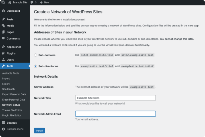 WordPress network setup