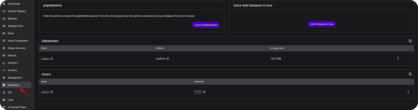Website database credentials