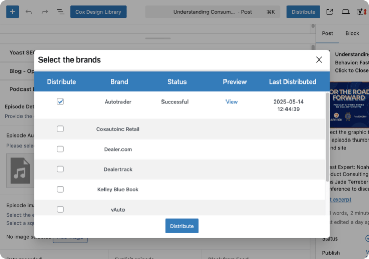 Post publishing from content hub