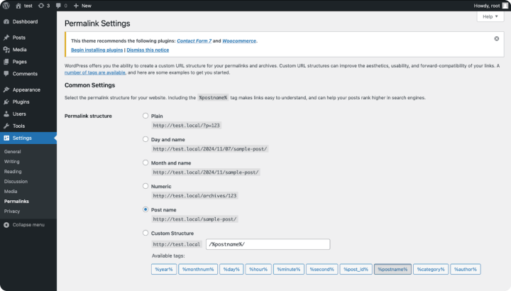 WordPress - Permalink settings