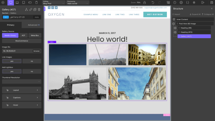 Media library - Oxygen block editor