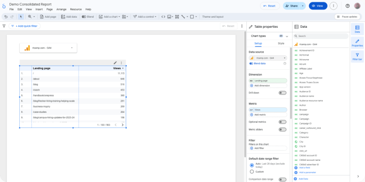 Add and configure the charts in Looker Studio