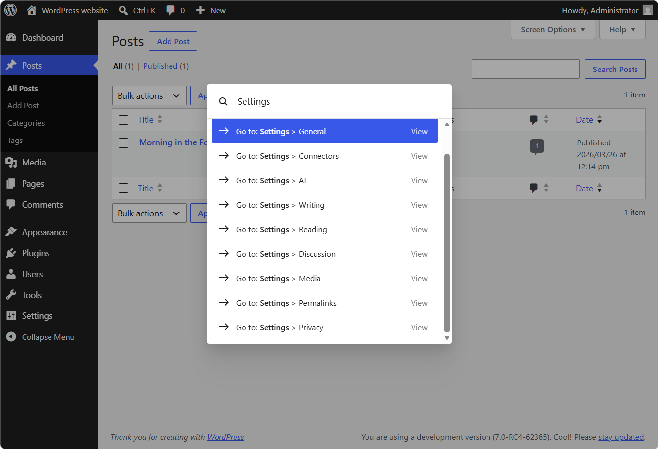 Command Palette, which is now accessible from anywhere across the entire admin dashboard,