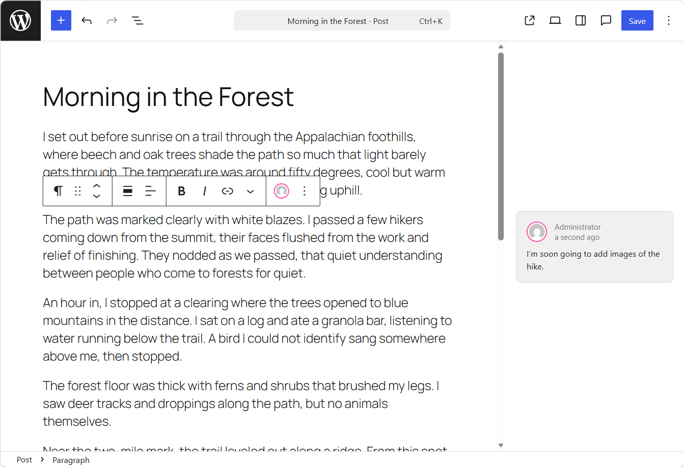 Notes in the block editor.