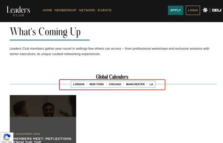 Custom widget made using Divi for navigating events faster on Leaders Group's Leaders Club.