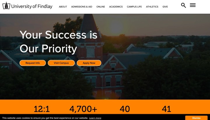 University of Findlay site before SharePoint to WordPress migration
