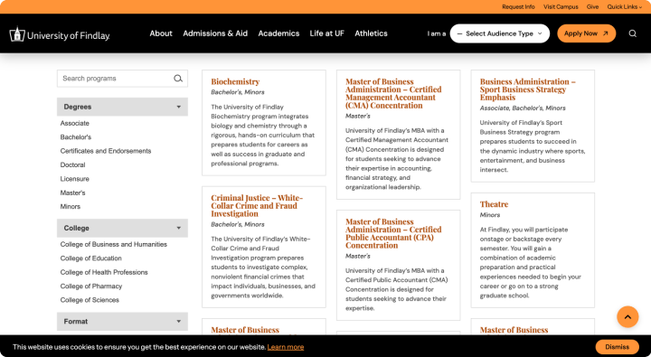 University of Findlay program finder